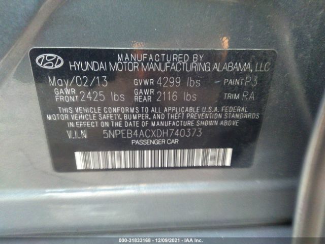 Photo 8 VIN: 5NPEB4ACXDH740373 - HYUNDAI SONATA 