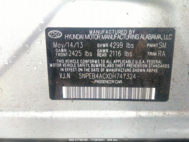 Photo 8 VIN: 5NPEB4ACXDH747324 - HYUNDAI SONATA 