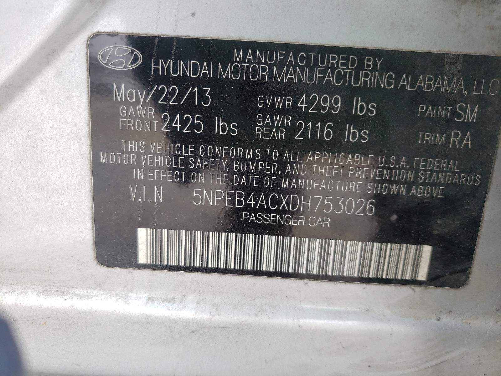 Photo 9 VIN: 5NPEB4ACXDH753026 - HYUNDAI SONATA 