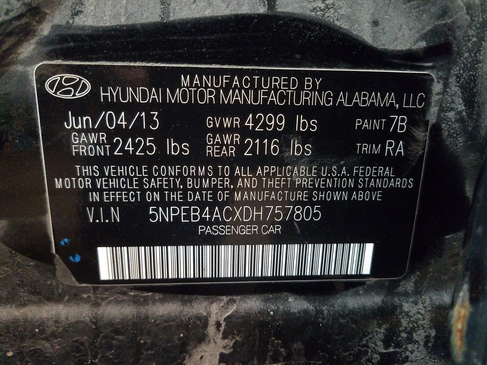 Photo 9 VIN: 5NPEB4ACXDH757805 - HYUNDAI SONATA GLS 