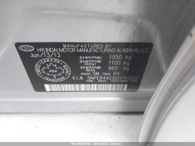 Photo 8 VIN: 5NPEB4ACXDH765600 - HYUNDAI SONATA 