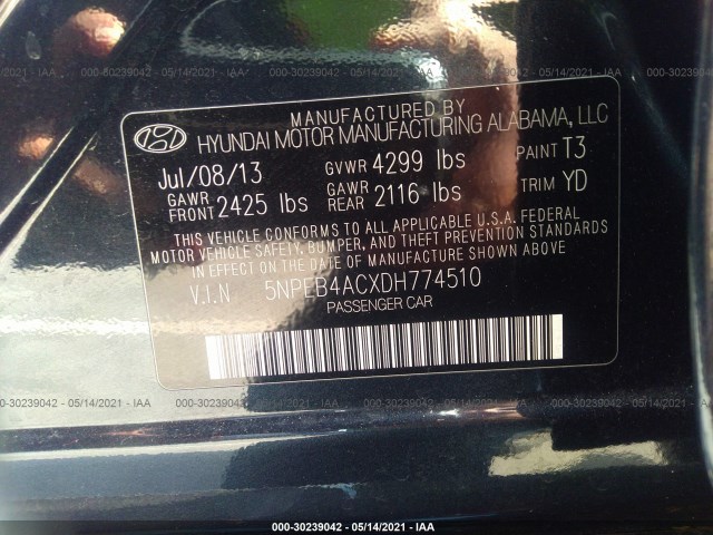 Photo 8 VIN: 5NPEB4ACXDH774510 - HYUNDAI SONATA 