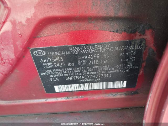 Photo 8 VIN: 5NPEB4ACXDH777343 - HYUNDAI SONATA 