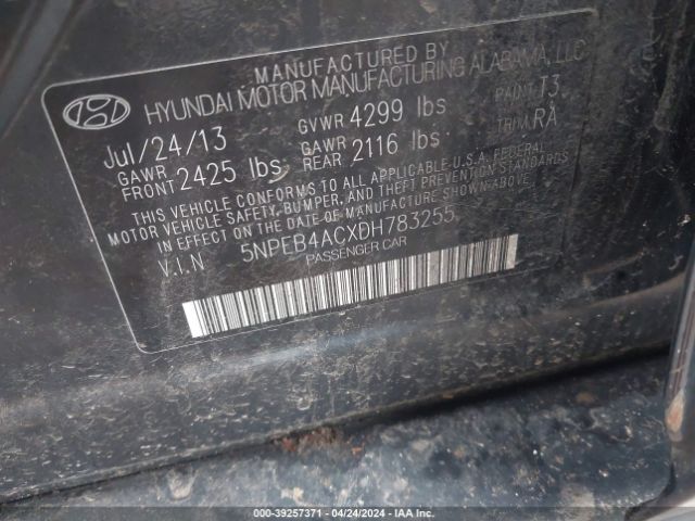 Photo 8 VIN: 5NPEB4ACXDH783255 - HYUNDAI SONATA 