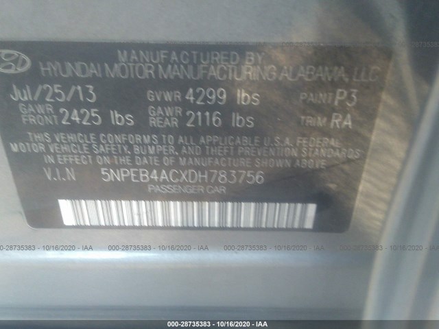 Photo 8 VIN: 5NPEB4ACXDH783756 - HYUNDAI SONATA 