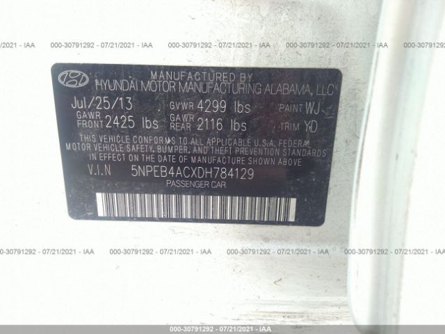 Photo 8 VIN: 5NPEB4ACXDH784129 - HYUNDAI SONATA 