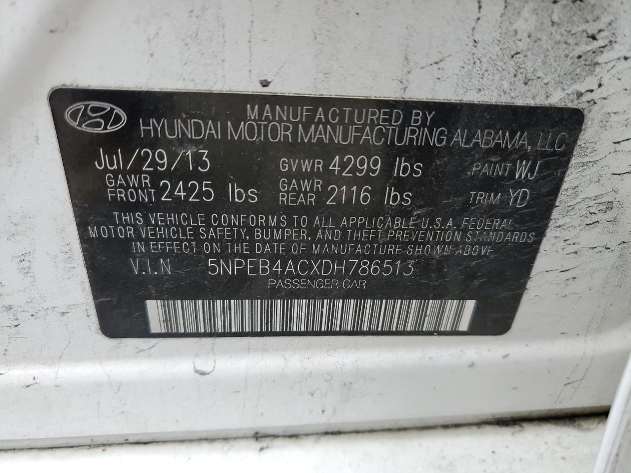 Photo 11 VIN: 5NPEB4ACXDH786513 - HYUNDAI SONATA 