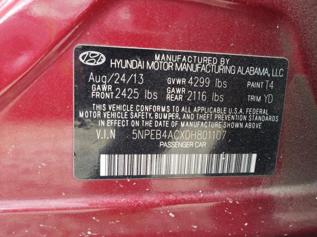 Photo 9 VIN: 5NPEB4ACXDH801107 - HYUNDAI SONATA GLS 