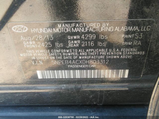 Photo 8 VIN: 5NPEB4ACXDH803312 - HYUNDAI SONATA 