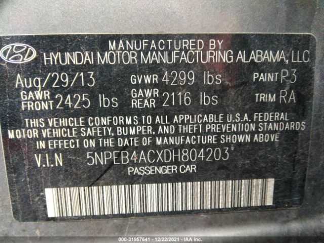 Photo 8 VIN: 5NPEB4ACXDH804203 - HYUNDAI SONATA 