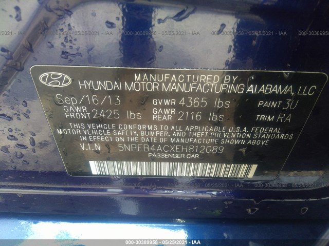 Photo 8 VIN: 5NPEB4ACXEH812089 - HYUNDAI SONATA 