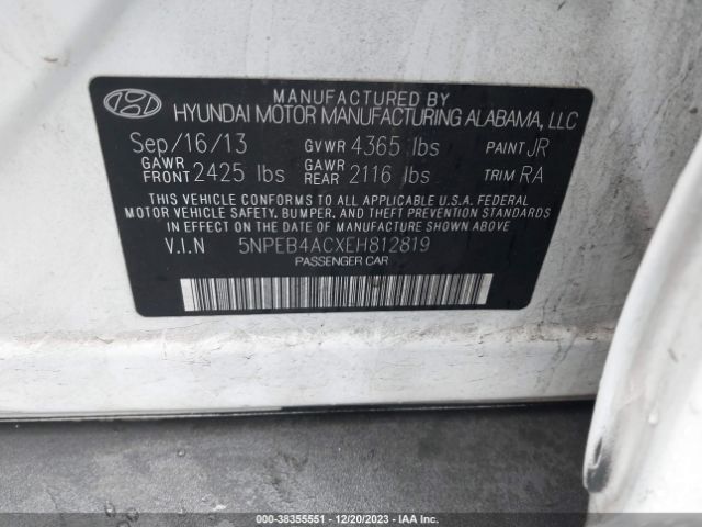 Photo 8 VIN: 5NPEB4ACXEH812819 - HYUNDAI SONATA 