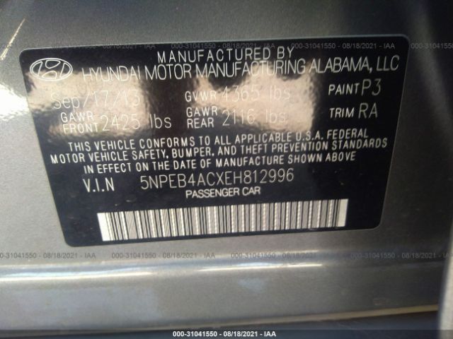 Photo 8 VIN: 5NPEB4ACXEH812996 - HYUNDAI SONATA 