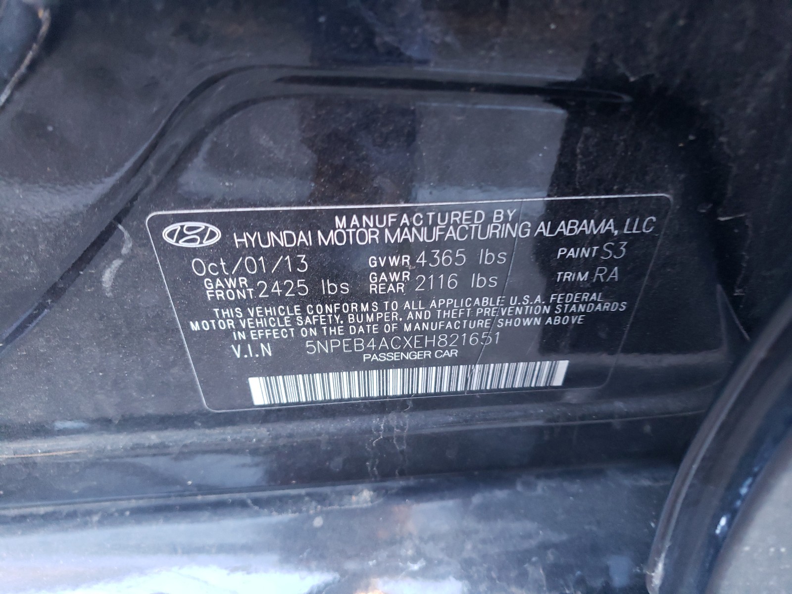 Photo 9 VIN: 5NPEB4ACXEH821651 - HYUNDAI SONATA GLS 