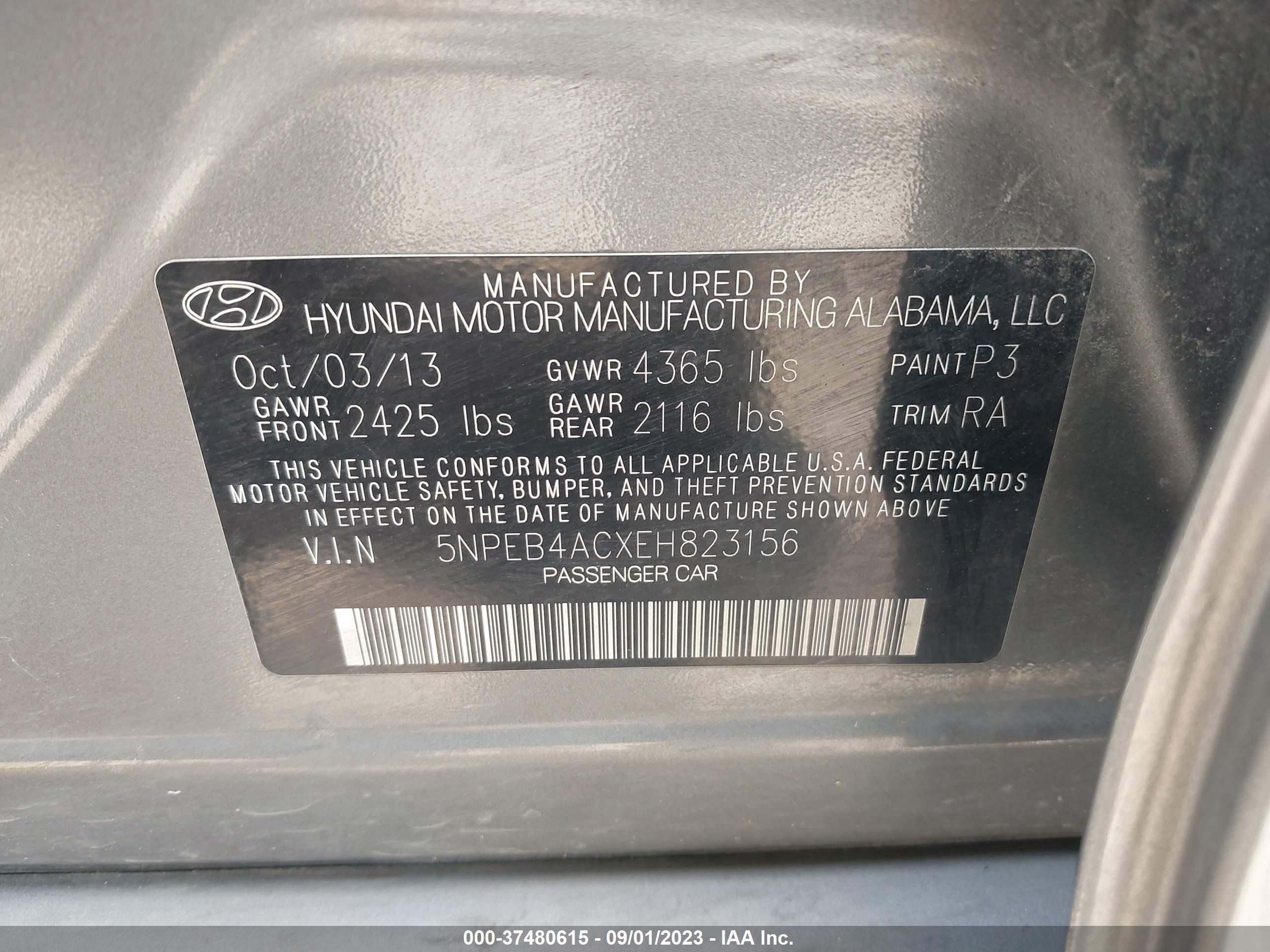 Photo 8 VIN: 5NPEB4ACXEH823156 - HYUNDAI SONATA 