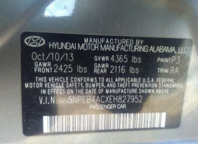 Photo 8 VIN: 5NPEB4ACXEH827952 - HYUNDAI SONATA 