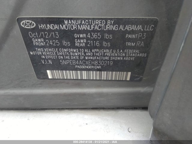 Photo 8 VIN: 5NPEB4ACXEH830219 - HYUNDAI SONATA 