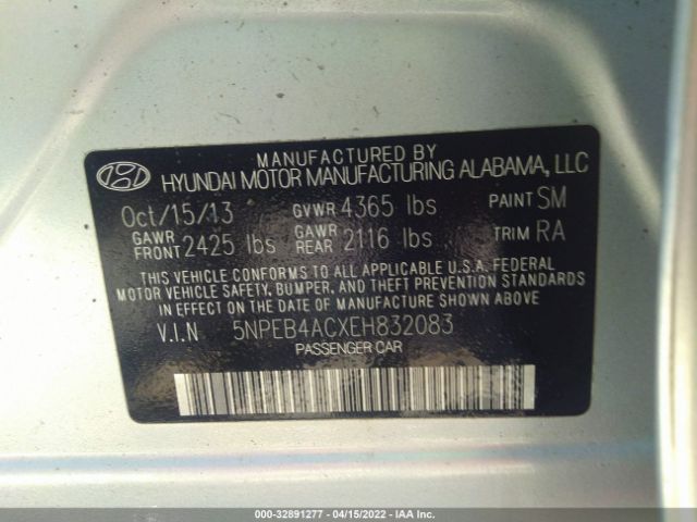 Photo 8 VIN: 5NPEB4ACXEH832083 - HYUNDAI SONATA 