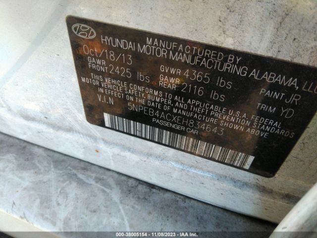 Photo 8 VIN: 5NPEB4ACXEH834643 - HYUNDAI SONATA 