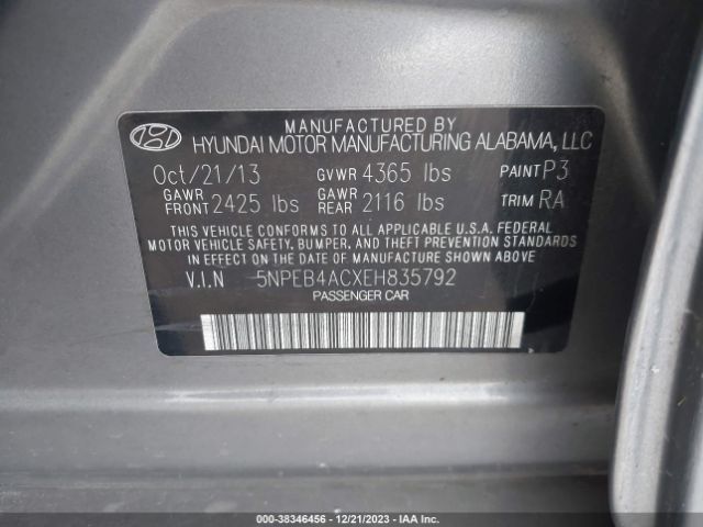 Photo 8 VIN: 5NPEB4ACXEH835792 - HYUNDAI SONATA 