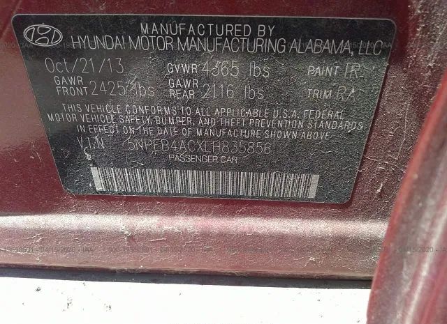 Photo 8 VIN: 5NPEB4ACXEH835856 - HYUNDAI SONATA 