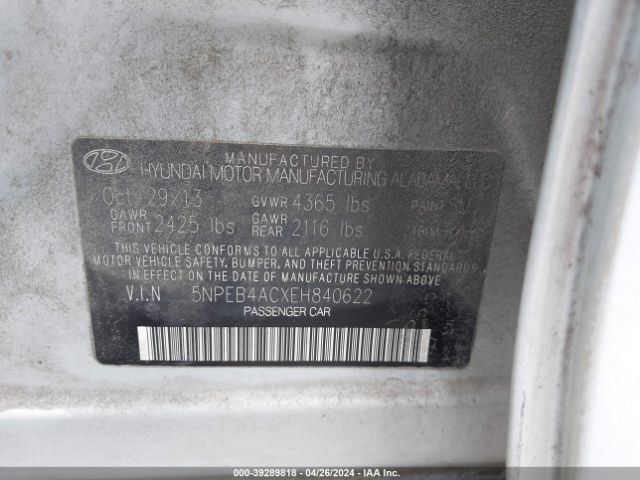 Photo 8 VIN: 5NPEB4ACXEH840622 - HYUNDAI SONATA 