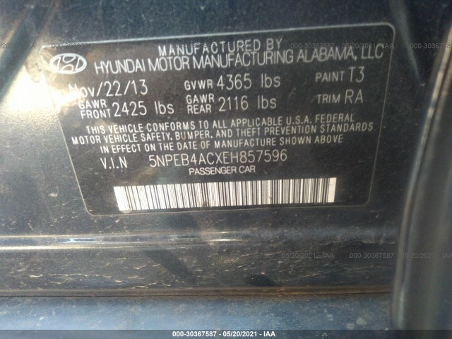 Photo 8 VIN: 5NPEB4ACXEH857596 - HYUNDAI SONATA 