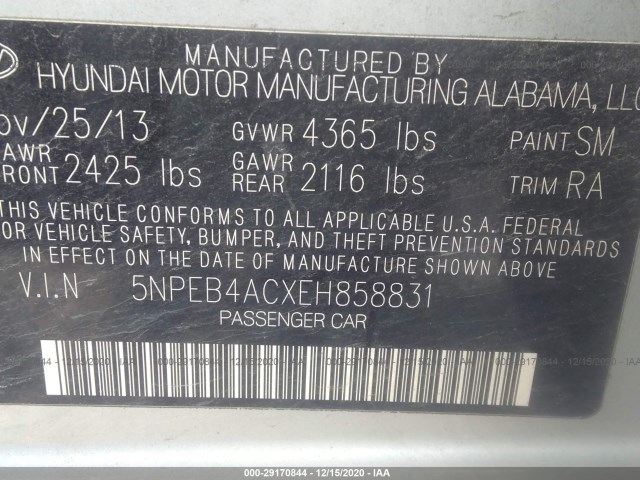 Photo 8 VIN: 5NPEB4ACXEH858831 - HYUNDAI SONATA 