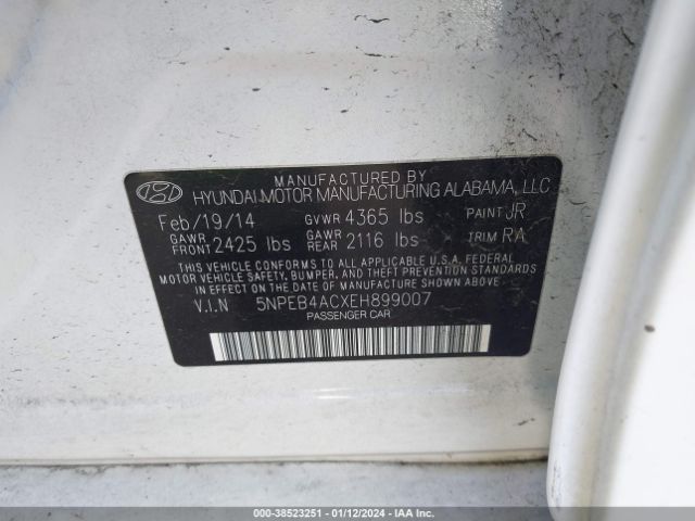 Photo 8 VIN: 5NPEB4ACXEH899007 - HYUNDAI SONATA 