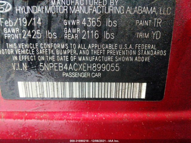 Photo 8 VIN: 5NPEB4ACXEH899055 - HYUNDAI SONATA 