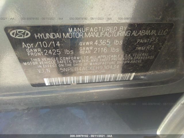 Photo 8 VIN: 5NPEB4ACXEH930434 - HYUNDAI SONATA 