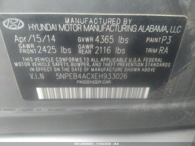 Photo 8 VIN: 5NPEB4ACXEH933026 - HYUNDAI SONATA 