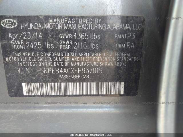 Photo 8 VIN: 5NPEB4ACXEH937819 - HYUNDAI SONATA 