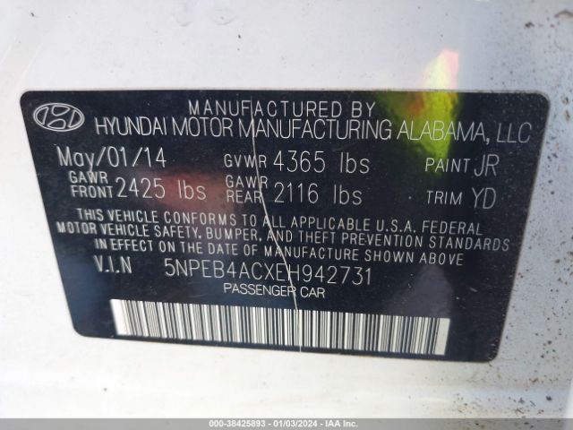 Photo 8 VIN: 5NPEB4ACXEH942731 - HYUNDAI SONATA 