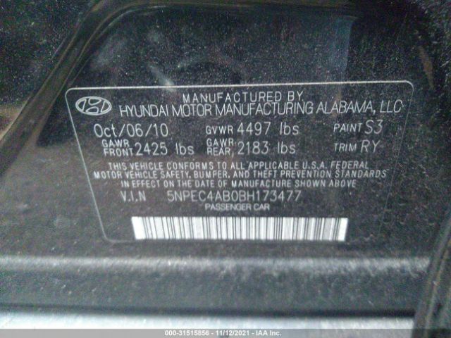 Photo 8 VIN: 5NPEC4AB0BH173477 - HYUNDAI SONATA 