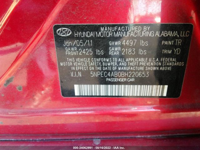 Photo 8 VIN: 5NPEC4AB0BH220653 - HYUNDAI SONATA 