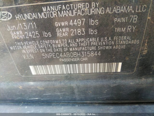 Photo 8 VIN: 5NPEC4AB0BH315844 - HYUNDAI SONATA 