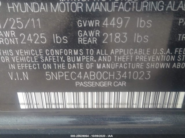 Photo 8 VIN: 5NPEC4AB0CH341023 - HYUNDAI SONATA 