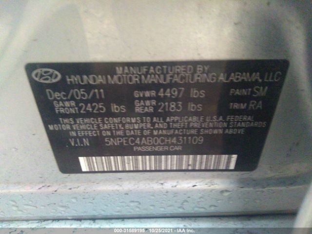 Photo 8 VIN: 5NPEC4AB0CH431109 - HYUNDAI SONATA 