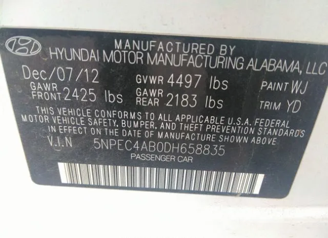 Photo 8 VIN: 5NPEC4AB0DH658835 - HYUNDAI SONATA 