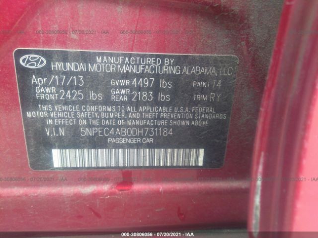 Photo 8 VIN: 5NPEC4AB0DH731184 - HYUNDAI SONATA 