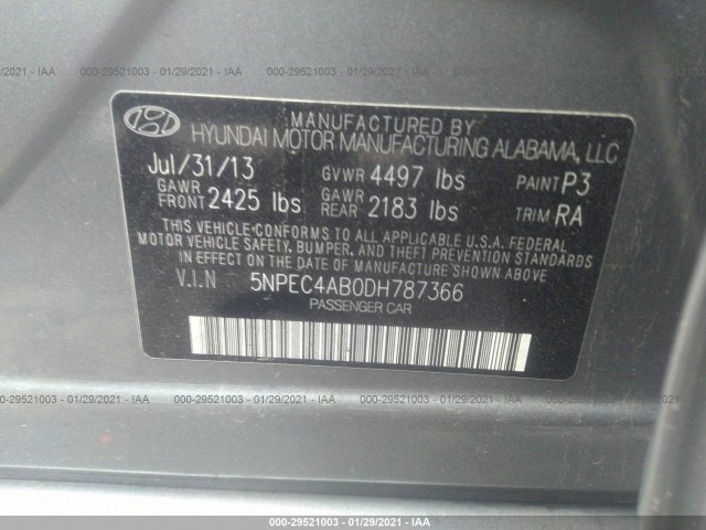 Photo 8 VIN: 5NPEC4AB0DH787366 - HYUNDAI SONATA 