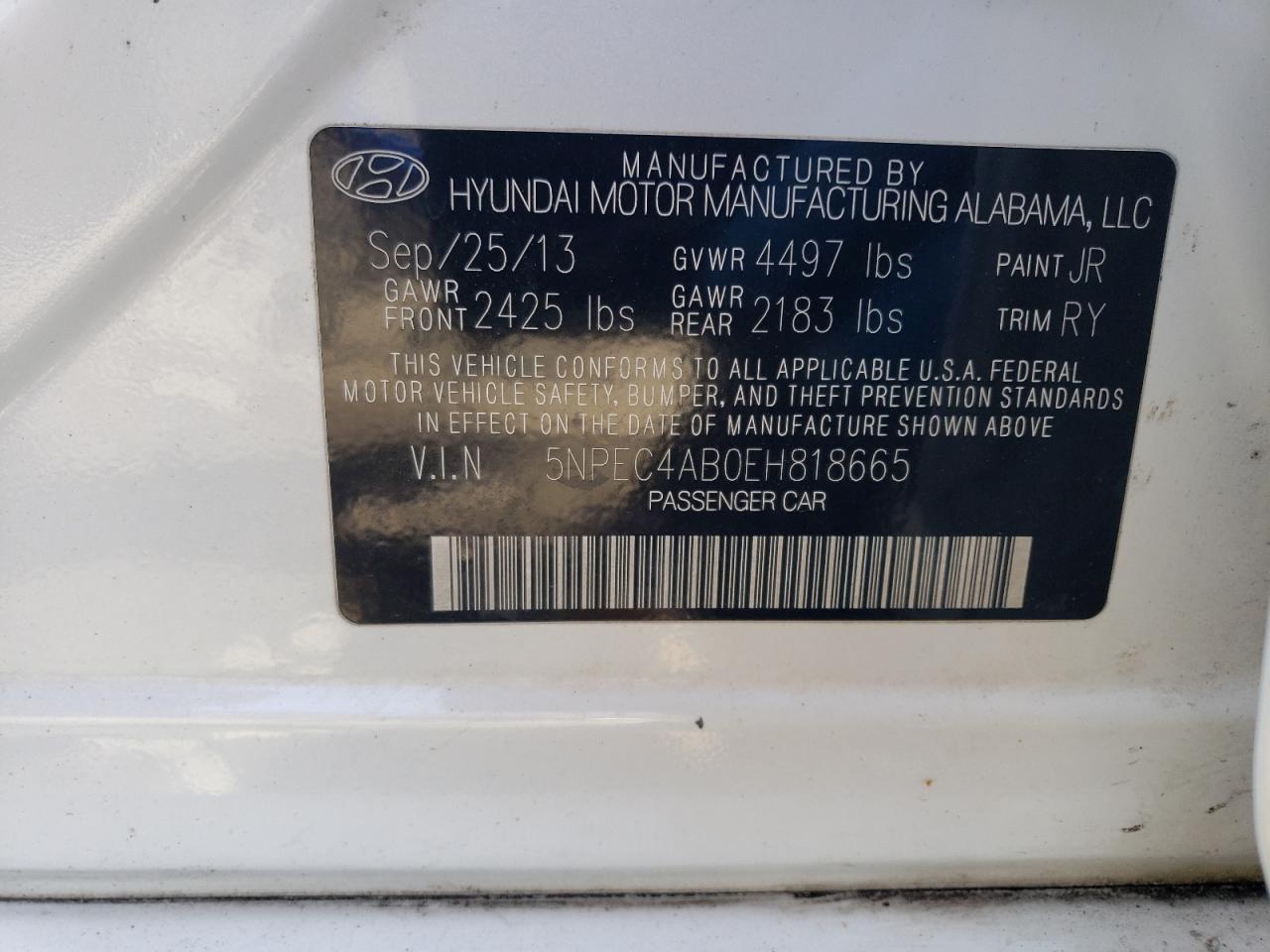 Photo 11 VIN: 5NPEC4AB0EH818665 - HYUNDAI SONATA 