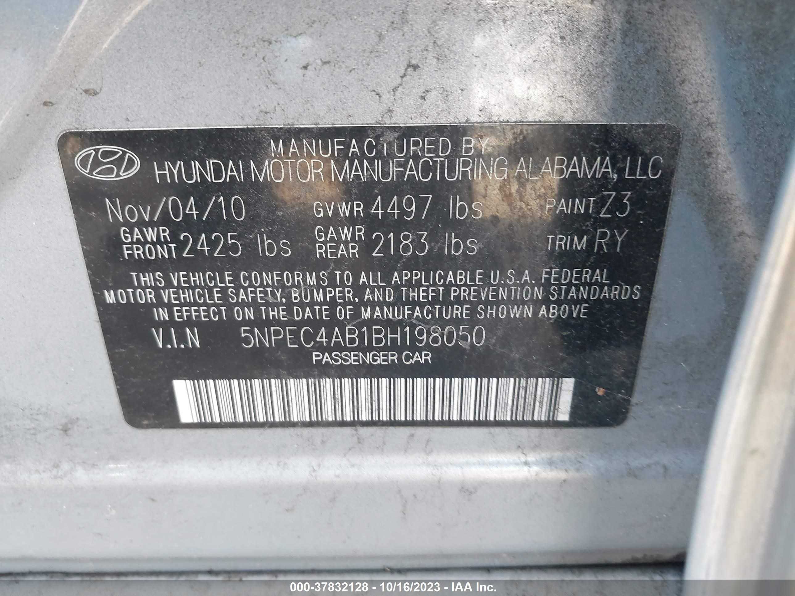 Photo 8 VIN: 5NPEC4AB1BH198050 - HYUNDAI SONATA 