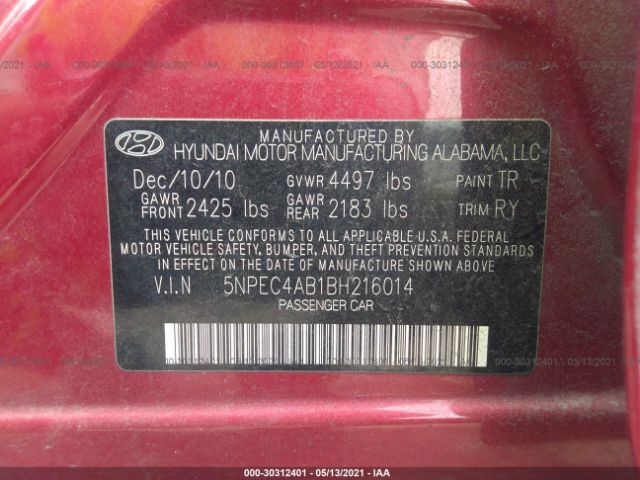 Photo 8 VIN: 5NPEC4AB1BH216014 - HYUNDAI SONATA 