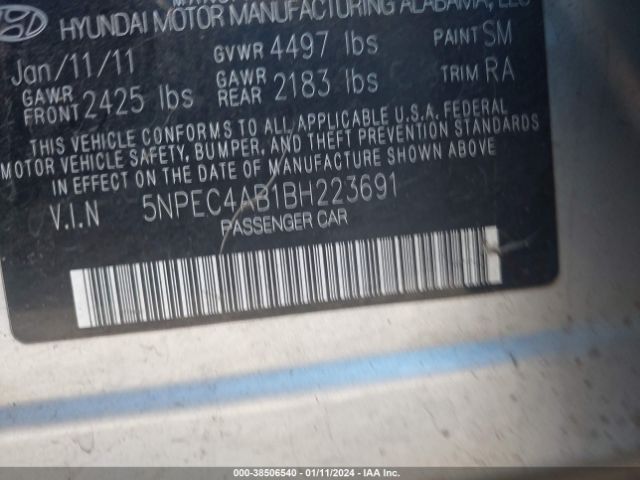 Photo 8 VIN: 5NPEC4AB1BH223691 - HYUNDAI SONATA 