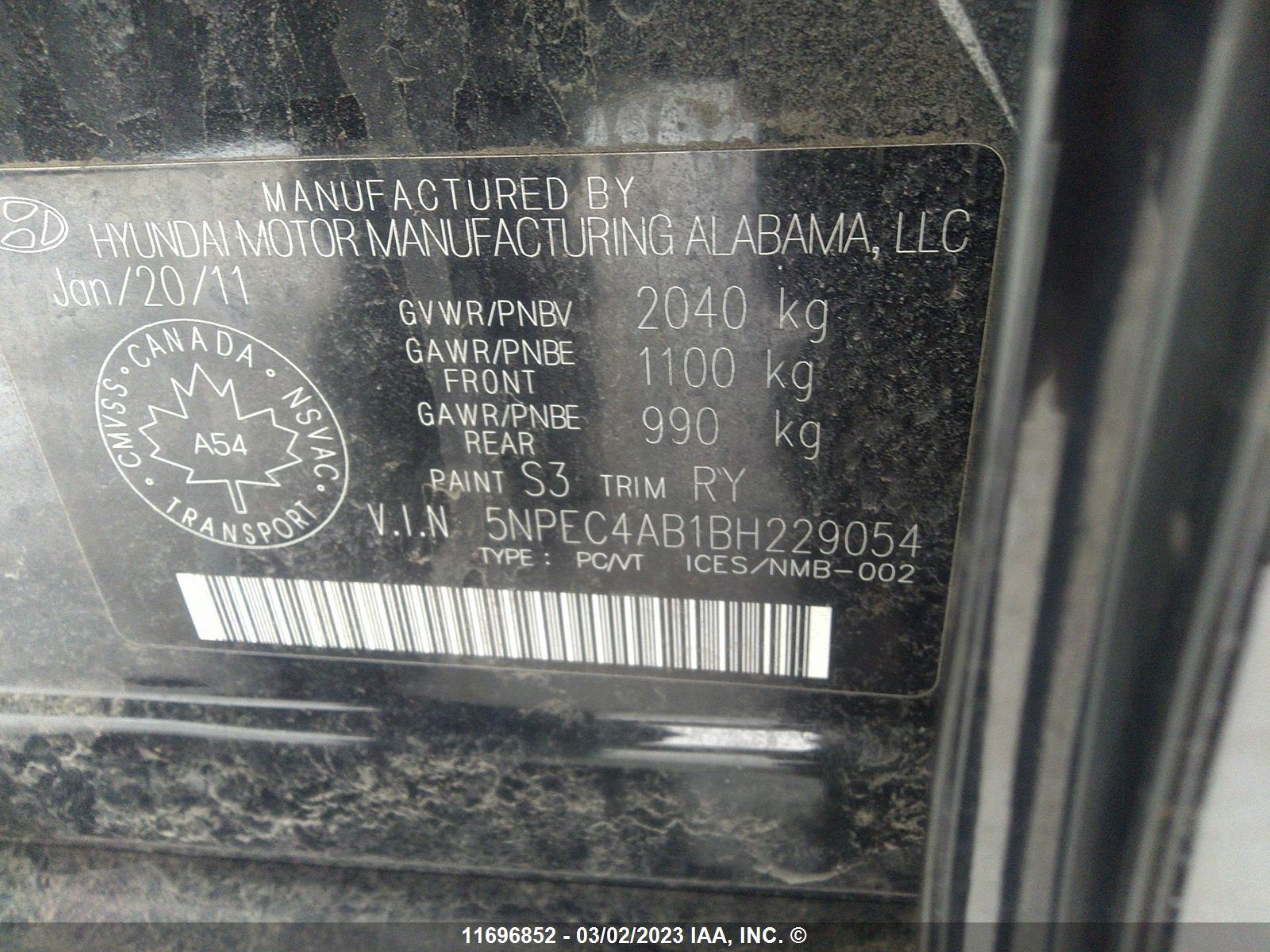 Photo 8 VIN: 5NPEC4AB1BH229054 - HYUNDAI SONATA 