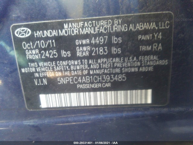 Photo 8 VIN: 5NPEC4AB1CH393485 - HYUNDAI SONATA 