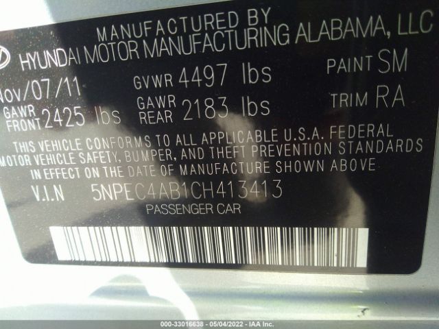 Photo 8 VIN: 5NPEC4AB1CH413413 - HYUNDAI SONATA 