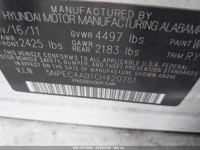 Photo 8 VIN: 5NPEC4AB1CH420751 - HYUNDAI SONATA 